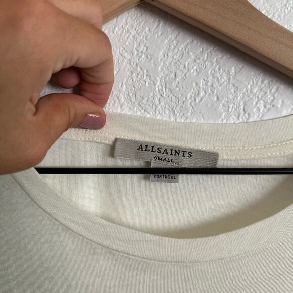 AllSaints T-Rivi Ida Crewneck Short Sleeve Asymmetric Midi T-Shirt Dress Cream S - Picture 8 of 10